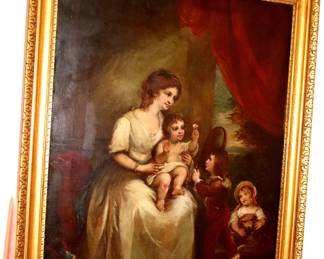 Antique Oil Painting Mother and Children