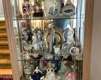  Display Cabinet with Lladro, Royal Daulton, crystal figurines and more. 