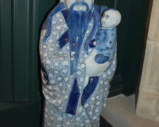 Large Vintage Ceramic Figure of Shao Lao and Child
