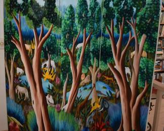 Haitian Jungle Folk Art Three-panel Screen, Paul Thanis