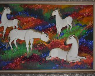 Gustavo Novoa Original Oil, Four White Horses