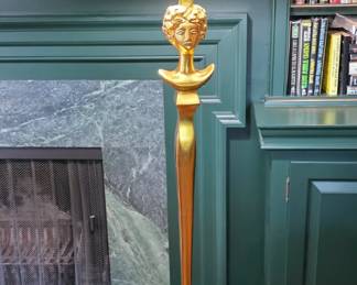 Pair of Diego Giacometti Style “Tête De Femme” Gold Leaf Floor Lamps
