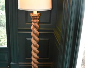 Pair of Antique Spiral Wood and Brass Floor Lamps 