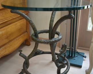 Heavy Wrought Iron & Glasstop Table with Frogs
