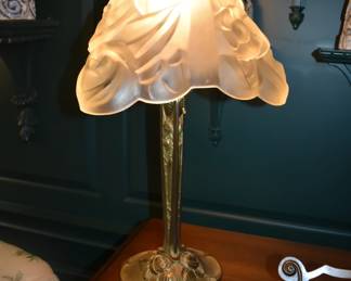 Pair of Paris Star Art Deco Silvered Bronze & Frost Glass Table Lamps