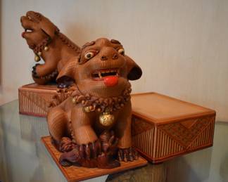 2 Vintage Chinese Wicker Foo Dogs from the Shanghi Collection
