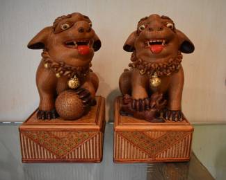 2 Vintage Chinese Wicker Foo Dogs from the Shanghi Collection