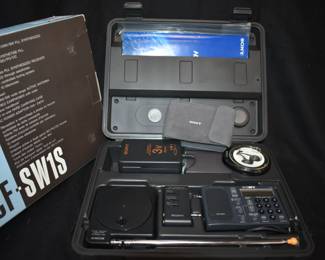 Vintage Sony ICF-SW1S World Radio Receiver with Accessories, Case, & Original Box