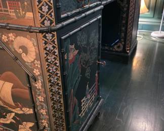 John Widdicomb Chinoiserie Partner's Desk Hand Painted, Leathertop