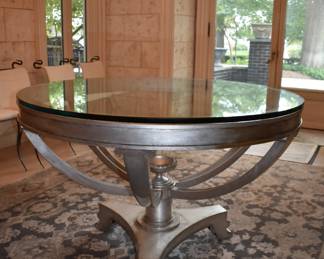 Custom Round Iron with Glass Top Dining/Entry Table