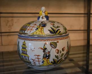 French Chinoiserie D'Hiereville Faience Lidded Jar