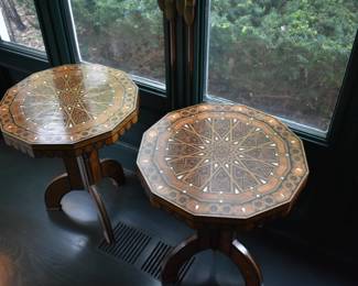 Pair of Pedestal Side Tables, Rosewood & Mother of Pearl Top 
