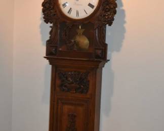 French provincial carved oak tall case clock, late 18th century