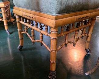 Pair of Handcarved Faux Bamboo William Switzer Ottomans