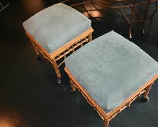 Pair of Handcarved Faux Bamboo William Switzer Ottomans