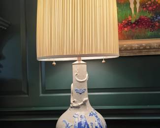 Pair of Chinese Blue & White Crackleglaze Baluster Lamp