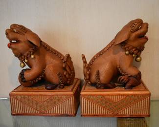 2 Vintage Chinese Wicker Foo Dogs from the Shanghi Collection