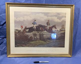 British print of Steeplechase fence jumping, lithograph, Alfred Grenfell Haigh - 1870-1963