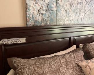 King bed with frame and all bedding. $950. This item will sell fast. Please come early if you need a GREAT KING SIZE BED!