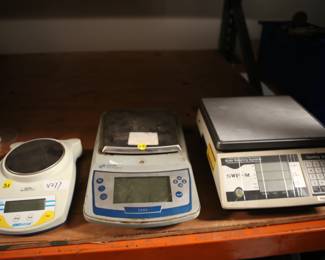 LOT OF 3 SCALES INCLUDING: AE ADAM CQT202, DENVER INSTRUMENT EQ1132, AND SCALE WEIGHING SYSTEMS SWF-M SWS-SWF-A7.5K
