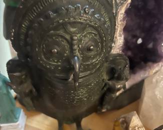 $185 - Large beautiful Owl, collected in India.  Heavy metal and hand made.