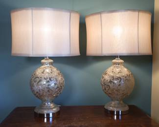 Pair Of Bulbous Shape Glass Lamps