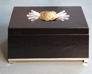 Lorin Marsh Black Lacquered Rock Crystal Gilt Box