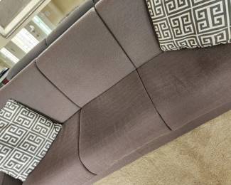 Grey Fabric Sofa Bed with Decorator Pillows. 