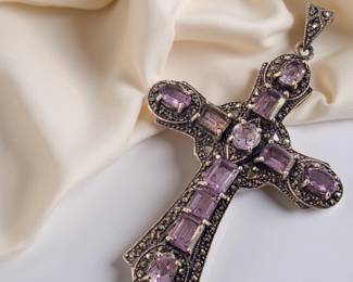 Sterling Cross Pendant with Amethyst and Marcasite bid #35