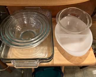 Close up of baking items & bowls on TV tray