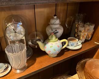 Living room - clock, vase, tea pot, lidded jar, coffee cup set, pitcher & glasses set
