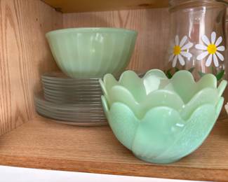 Pair of Fire King Jadeite Lotus Blossom Dessert Cups