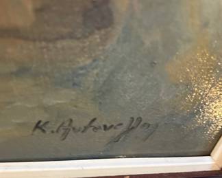 Village Scene Oil Painting Signed K. Avtevelloy