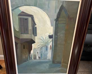 Village Scene Oil Painting Signed K. Avtevelloy