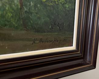 Village Scene Oil Painting Signed K. Avtevelloy