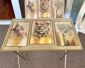 Set of 4 Mid Century Phil Prentice Wild Cat Design TV Trays 