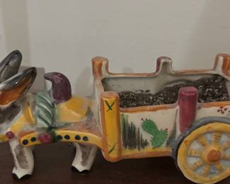Ceramic Donkey Pulling Cart Planter