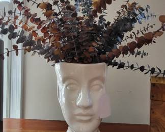 Head Shaped Vase with Eucalyptus