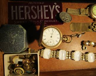 Old Hershey wrapper, watches, shirt stays