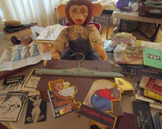 Coronet vintage monkey, antique piano toy, antique menus, Naughty paper and more