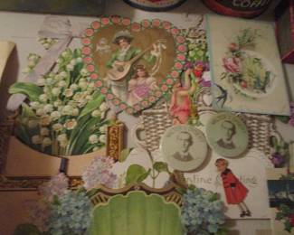 PACKED house full of things great grandparents stored in the attic including thousands of Victorian die cuts, ephemera, tins, advertising and more.