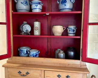 Pine Cabinet; Salt Glazed Crockery