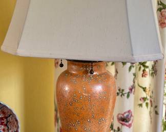 Ceramic ginger jar lamp and silk shade
