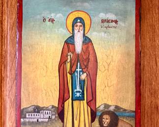 St. Geraniums of the Jordan; painted on wood