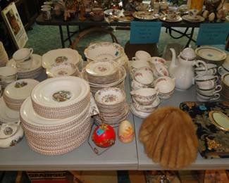 We have lots of complete china sets, for everyday, or fancy, pants dinners, or lunches. We even have a mink hat too, no that is not at all a toupee.
