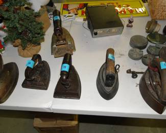 Antique irons, all cast iron, and all 50% off