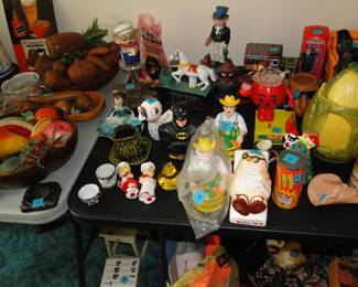 What do Batman, Farmer Jack, the Kool-Aid Man, and Uncle Sam bank all have in common..........they are present and for sale at our sale