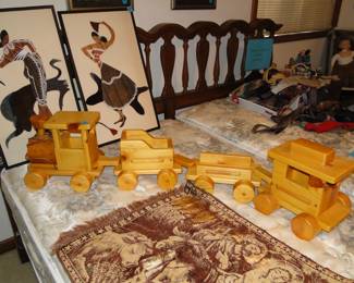 Hand carved, hand made, wooden train