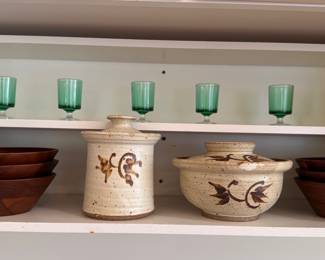 Glass, stoneware, wooden bowls
