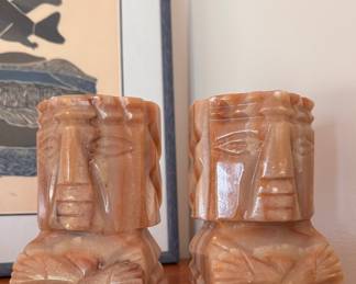 Pastel hand carved book ends